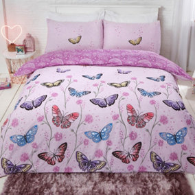 Dreamscene Butterfly Heaven Duvet Cover with Pillowcase Set, Purple - Double