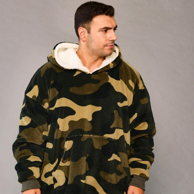 Dreamscene Camo Oversized Hoodie Blanket Giant Wearable Sherpa Sweatshirt Khaki