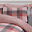 Dreamscene Check Teddy Duvet Cover Pillowcase Bedding Set, Blush - King
