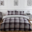 Dreamscene Check Teddy Duvet Cover Pillowcase Bedding Set, Grey - Double