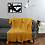 Dreamscene Chunky Knit Throw Large Pom Pom Sofa Blanket, Mustard - 150 x 180cm