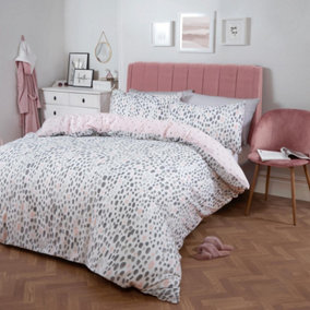Dreamscene Dalmatian Print Duvet Cover Pillowcase Bedding, Blush/Grey - Single