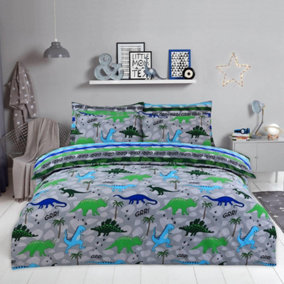 Dreamscene Dinosaur Duvet Cover with Pillowcase Bedding Set, Single - Grey
