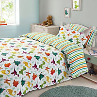 Dreamscene Duvet Cover with Pillowcase Bedding Set, Dinosaur Green Orange - Double