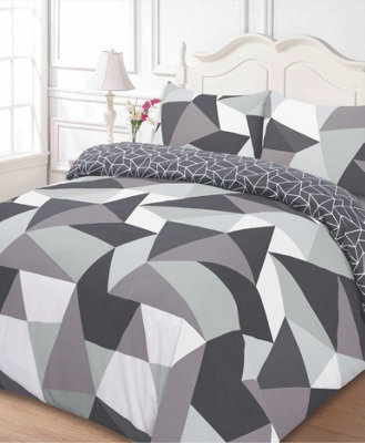 Dreamscene Duvet Cover with Pillowcase Polycotton Bedding Set, Geometric Shapes Black - Double