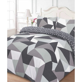 Dreamscene Duvet Cover with Pillowcase Polycotton Bedding Set, Geometric Shapes Black - Double