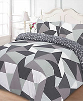 Dreamscene Duvet Cover with Pillowcase Polycotton Bedding Set, Geometric Shapes Black - King