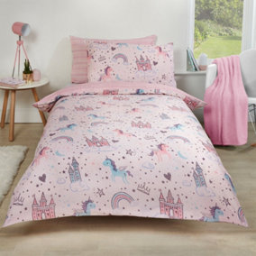 Dreamscene Duvet Cover with Pillowcase Polycotton Bedding Set, Unicorn Kingdom Blush Pink - Double