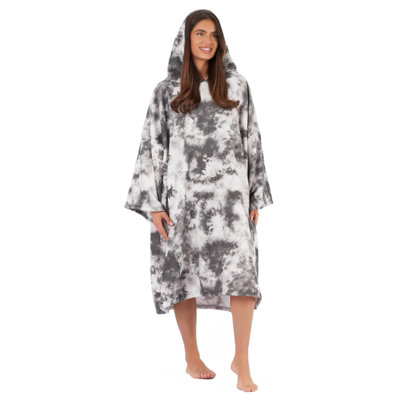 Dreamscene Extra Long Tie-Dye Print Fleece Hoodie Blanket, Charcoal - Adults