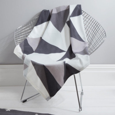 Dreamscene Geometric Shapes Fleece Throw Over Bed Soft Blanket, Grey 120 x 150cm DIY at B&Q
