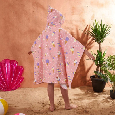 Dreamscene Kids Ice Cream Hooded Poncho Towel Swimming Changing Robe Bath Beach