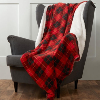 Red tartan fleece throw sale