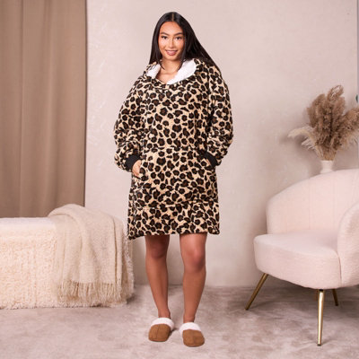 Dreamscene Leopard Print Oversized Hoodie Blanket Wearable Sherpa Fleece Throw