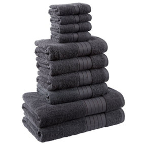 Dreamscene Luxury 100% Cotton 10 Piece Bathroom Towel Bale Set, Charcoal Grey