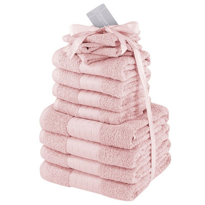 Dreamscene Luxury 100 Cotton 12 Piece Bathroom Towel Bale Set, Blush