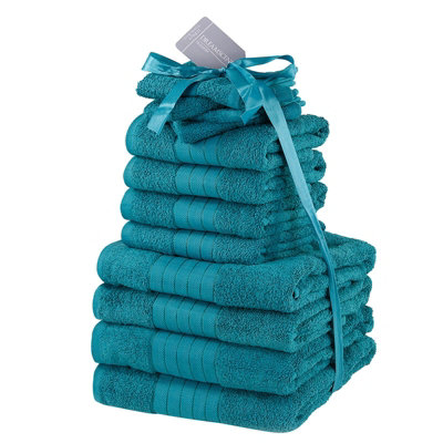 Dreamscene Luxury 100% Cotton 12 Piece Bathroom Towel Bale Set, Teal Blue