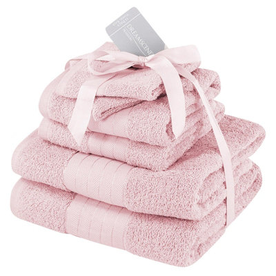 Dreamscene Luxury 100% Cotton 6 Piece Bathroom Towel Bale Set, Blush ...