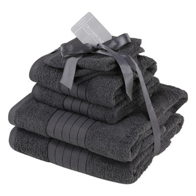 Dreamscene Luxury 100 Cotton 6 Piece Bathroom Towel Bale Set, Charcoal