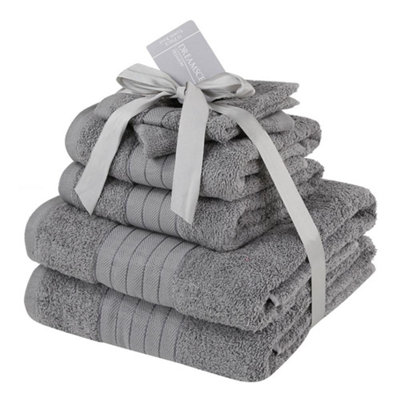 Dreamscene Luxury 100 Cotton 6 Piece Bathroom Towel Bale Set, Grey