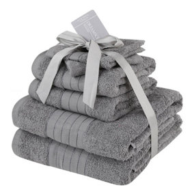 Dreamscene Luxury 100% Cotton 6 Piece Bathroom Towel Bale Set, Grey