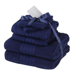 Dreamscene Luxury 100% Cotton 6 Piece Bathroom Towel Bale Set, Navy Blue
