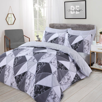 Dreamscene Marble Geo Duvet Cover with Pillowcase Bedding, Charcoal - Superking