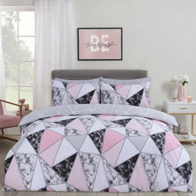 Dreamscene Marble Geo Duvet Cover with Pillowcase Bedding Set, Grey - Double