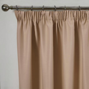 Dreamscene Pair of  Pencil Pleat BLACKOUT Curtains Thermal Ready Made - Beige, 66" x 72"