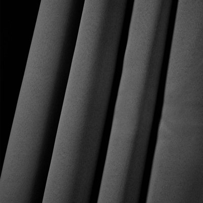 Dreamscene Pencil Pleat Blackout Curtains Set of 2 Thermal Tape Top Heading Panels Ready Made, Charcoal Grey - 66" x 72"