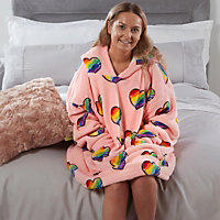 Dreamscene Rainbow Hoodie Blanket Oversized Wearable Fleece Sherpa Jumper, Blush
