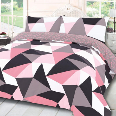 Dreamscene Shapes Duvet Cover with Pillow Case Bedding Set, Blush - Double