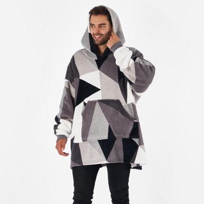 Dreamscene Shapes Geo Coral Sherpa Hoodie Blanket Oversized Throw, Black