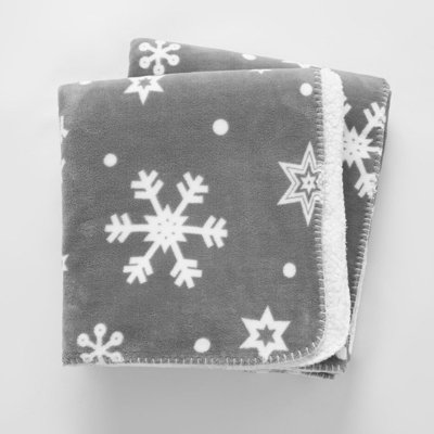 Dreamscene Snowflake Xmas Sherpa Fleece Blanket Soft Large Throw Over Cosy  Grey