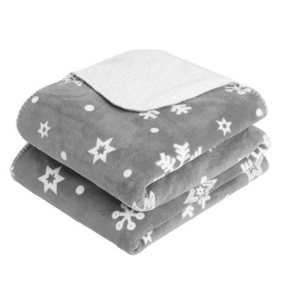 Dreamscene Snowflake Xmas Sherpa Fleece Blanket Soft Large Throw Over Cosy Grey - 3