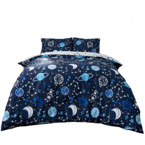 Dreamscene Space Planets Duvet Cover with Pillowcase Bedding, Navy - Single