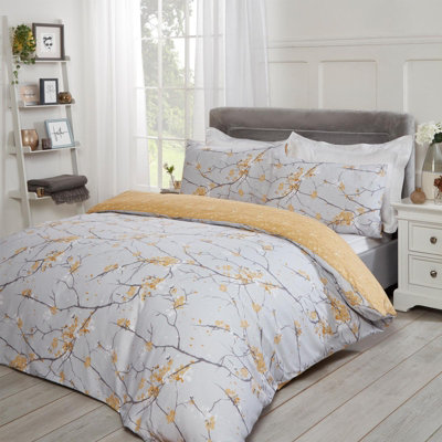 Dreamscene Spring Blossoms Print Duvet Cover with Pillowcase, Ochre - Single