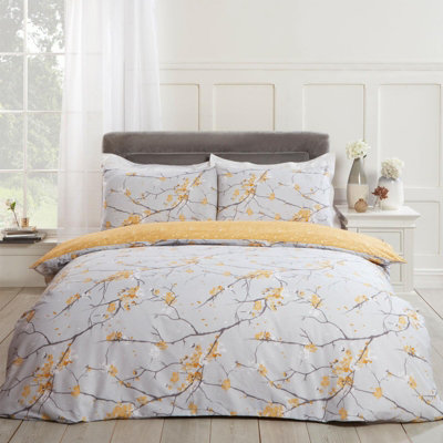 Dreamscene Spring Blossoms Print Duvet Cover with Pillowcases, Ochre - King