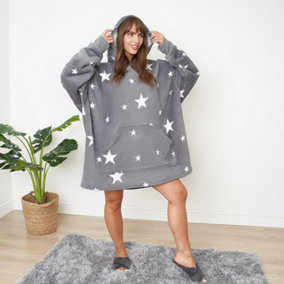 Dreamscene Star Hoodie Blanket Wearable Sherpa Oversized Sweatshirt, Charcoal