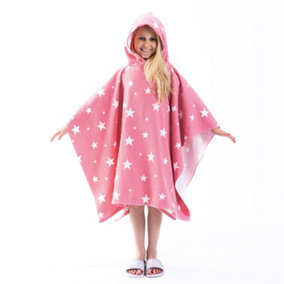 Dreamscene Star Kids Poncho Hooded Towel Childrens Girls, Blush - One Size