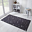 Dreamscene Star Print Rug Anti-Slip/Skid Non-Shed Carpet, Charcoal - 60 x 120cm