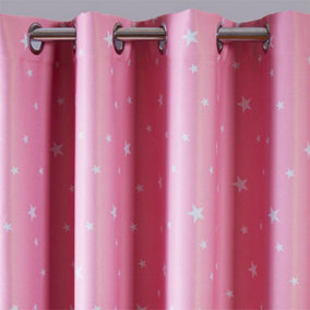 Dreamscene Star Printed Eyelet Blackout Pair Curtains, Blush Pink - 46" x 54