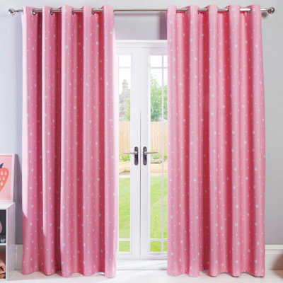 Dreamscene Star Printed Eyelet Blackout Pair Curtains, Blush Pink 46