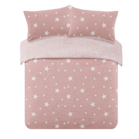 Dreamscene Star Teddy Duvet Cover Pillowcase Bedding, Blush - Superking