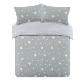 Dreamscene Star Teddy Duvet Cover Pillowcase Bedding Set, Grey - Double