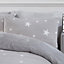 Dreamscene Star Teddy Duvet Cover Pillowcase Bedding Set, Grey - Double