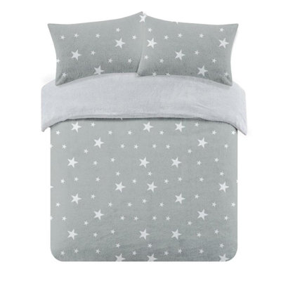 Dreamscene Star Teddy Duvet Cover Pillowcase Bedding Set, Grey - Superking