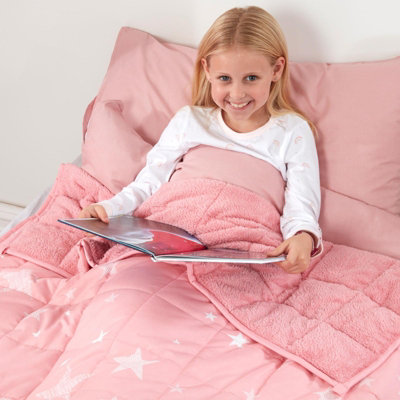 Dreamscene Kids Star Teddy Fleece Weighted Blanket, Blush - 3kg