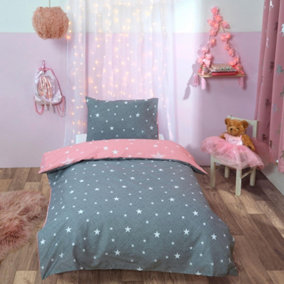 Dreamscene Stars Duvet Cover with Pillowcase Bedding Set Blush Grey - Single
