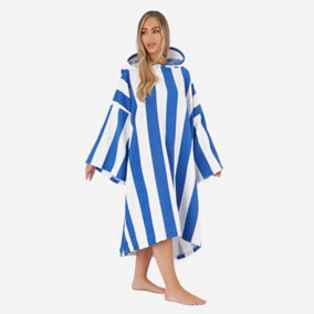 Dreamscene Stripe Poncho Towel Hooded Absorbent Bath Robe, Navy - One Size
