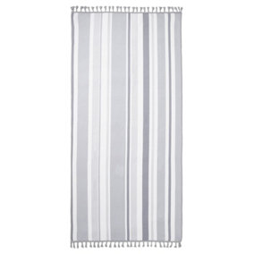 Dreamscene Striped Tassel Beach Quick Dry Microfiber Towel, 71 x 152cm - Grey